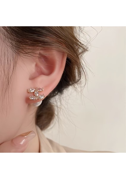 Tianzerun, Chanel Tarzı Zirkonlu Çift C Şeklinde Küpe, Kadınlar Için Nadir Tasarım Küpeler (Yurt Dışından) fiyatları