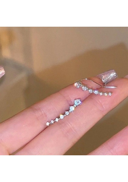 Tek Satır Yedi Yıldızlı Dizili Kübik Zirkonya Küpe, Kadınlar Için Çok Satan, Hafif Lüks ve Çeşitli Kombinlere Uygun Küp Küpe, Şık Model Bileklik (Yurt Dışından)