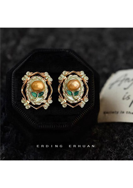 Tatlısu Incisi Fransız Retro Boyalı Yağlı Boya Dokulu Klasik Sanatsal 925 Gümüş Iğne, 14K Kaplamalı Kadın Küpesi (Yurt Dışından)