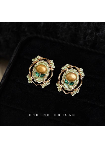 Tatlısu Incisi Fransız Retro Boyalı Yağlı Boya Dokulu Klasik Sanatsal 925 Gümüş Iğne, 14K Kaplamalı Kadın Küpesi (Yurt Dışından) modelleri