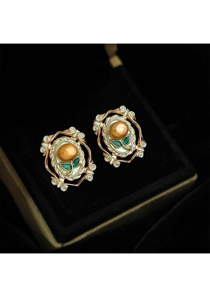 Tatlısu Incisi Fransız Retro Boyalı Yağlı Boya Dokulu Klasik Sanatsal 925 Gümüş Iğne, 14K Kaplamalı Kadın Küpesi (Yurt Dışından) fırsatları