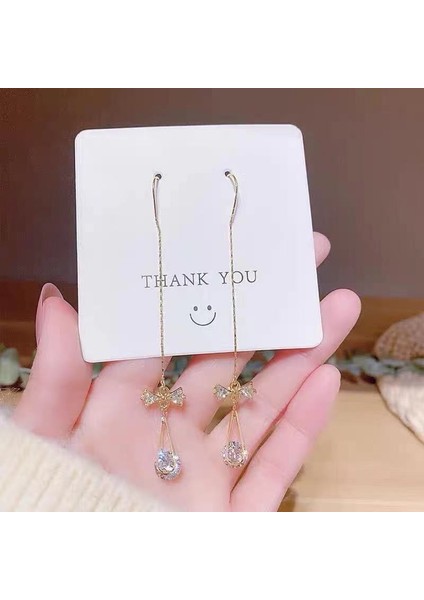 Kore Tarzı Uzun Püsküllü Zirkon Küpe (Yurt Dışından) modelleri