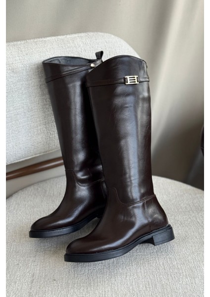 Kadın Nantes Düz Tabanlı Tokalı Çizme - Siyah-Rugan fiyatları