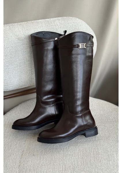 Kadın Nantes Düz Tabanlı Tokalı Çizme - Siyah-Rugan modelleri