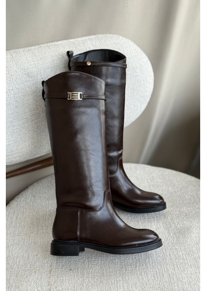 Kadın Nantes Düz Tabanlı Tokalı Çizme - Siyah-Rugan fırsatları