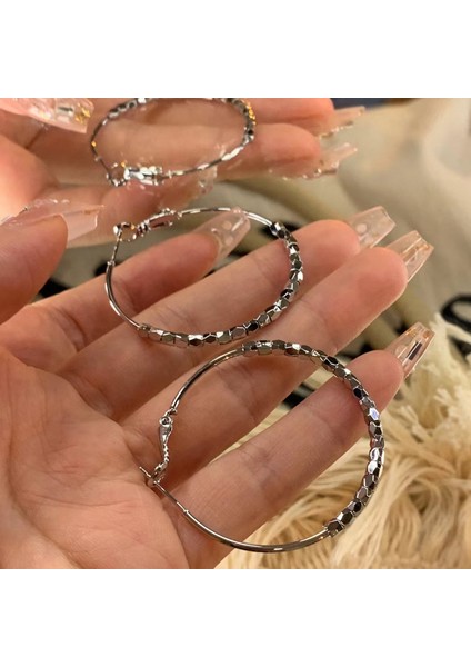 Parçalanmış Gümüş Büyük Halka Küpe Kadın (Yurt Dışından)