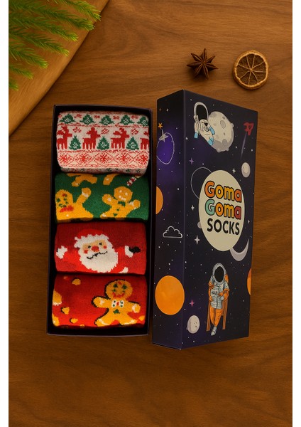 Santa Claus ve Noel Desenli Renkli 4’lü Yılbaşı Çorap Seti fiyatları