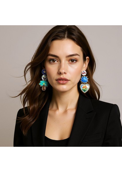 Edebi, Retro, Yaratıcı Tasarım, Alaşım, Baskılı Geometrik Kalp, Çiçekli, Asimetrik Kadın Küpesi (Yurt Dışından) fiyatları