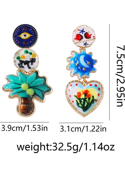 Edebi, Retro, Yaratıcı Tasarım, Alaşım, Baskılı Geometrik Kalp, Çiçekli, Asimetrik Kadın Küpesi (Yurt Dışından) modelleri