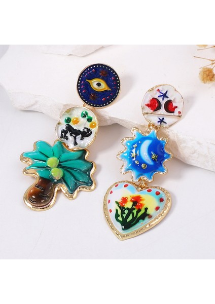 Edebi, Retro, Yaratıcı Tasarım, Alaşım, Baskılı Geometrik Kalp, Çiçekli, Asimetrik Kadın Küpesi (Yurt Dışından) fırsatları