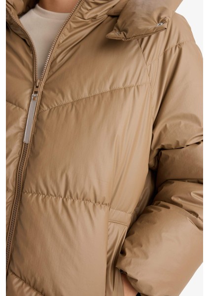 Relax Fit Kapüşonlu Fermuarlı Şişme Parka F2896AX25WN