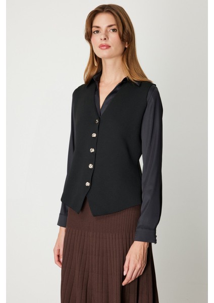Kadın V Yaka Triko Yelek 66915 Siyah fiyatları
