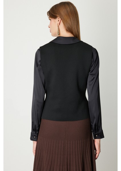 Kadın V Yaka Triko Yelek 66915 Siyah fırsatları