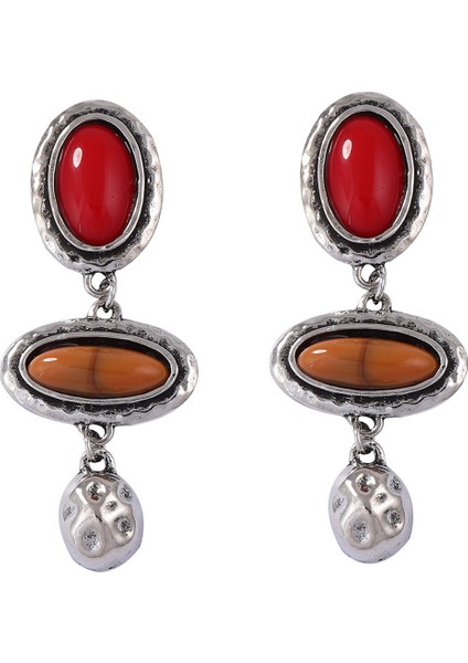 Za Çapraz Sanatsal Retro Kişisel Moda Alaşım Geometrik Reçine Oval Eli Küpe, Kolay Uyumlu Hafif Lüks Kadın Aksesuarı (Yurt Dışından)