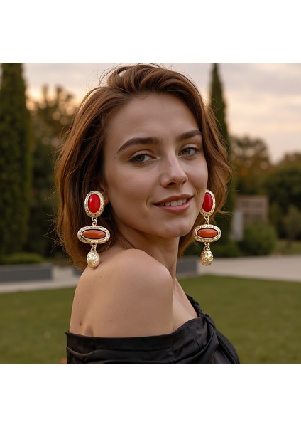 Za Çapraz Sanatsal Retro Kişisel Moda Alaşım Geometrik Reçine Oval Eli Küpe, Kolay Uyumlu Hafif Lüks Kadın Aksesuarı (Yurt Dışından) fiyatları