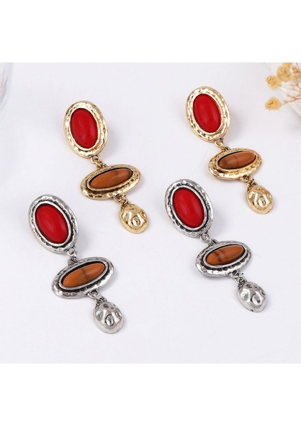 Za Çapraz Sanatsal Retro Kişisel Moda Alaşım Geometrik Reçine Oval Eli Küpe, Kolay Uyumlu Hafif Lüks Kadın Aksesuarı (Yurt Dışından) fırsatları