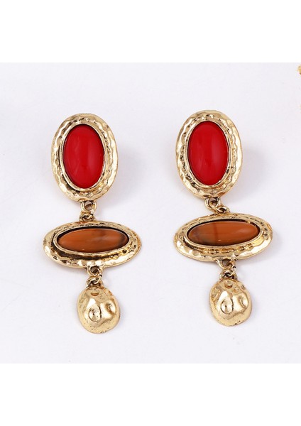 Za Çapraz Sanatsal Retro Kişisel Moda Alaşım Geometrik Reçine Oval Eli Küpe, Kolay Uyumlu Hafif Lüks Kadın Aksesuarı (Yurt Dışından) indirimleri