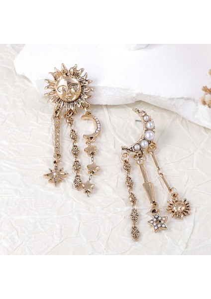 Tianzerun, Kişisel, A Tılı Güneş, Ay ve Yıldız Püsküllü Küpe, Yaratıcı Geometrik Evren ve Planet Kadın Aksesuarı (Yurt Dışından)