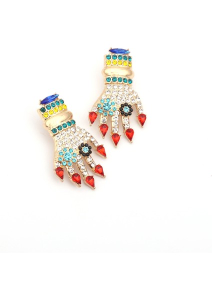 Yaratıcı Kişisel Tasarım A Tılı Retro Avuç Içindeki Alaşım Süslemeli Renkli Elmaslı Küpeler (Yurt Dışından)