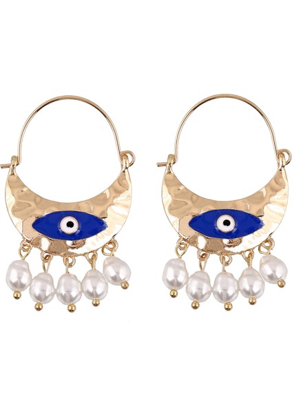 Kişisel Tasarım Damla Yağlı Gözü Alaşım Küpe, Inci Asmalı Retro Gözlü Kadın Takısı (Yurt Dışından)