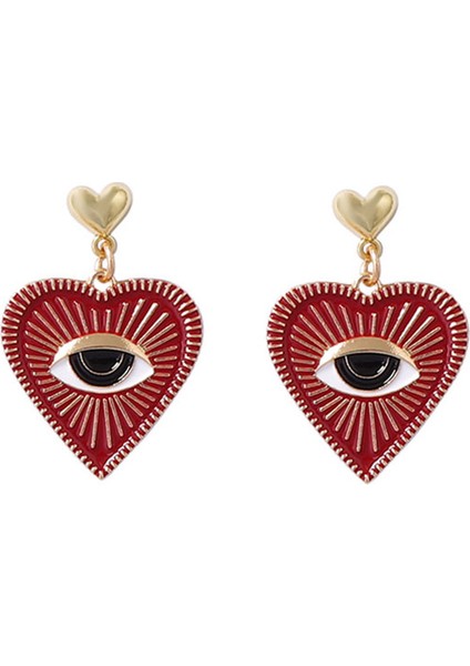 Koyu Kırmızı Kalp Gözü Benzersiz Dokulu Küpe (Yurt Dışından)