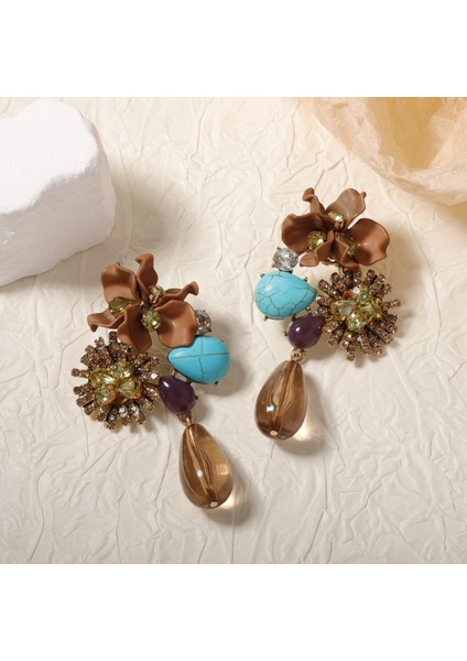 Za Çapraz Kış/ilkbahar Stil Retro Tarzda Kendine Özgü A Tılı, Kolay Uyum Sağlayan Reçine Çiçekli Damla Şeklinde Uzun Küpeler, Zarif Tasarımlı (Yurt Dışından)