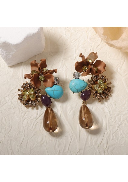 Za Çapraz Kış/ilkbahar Stil Retro Tarzda Kendine Özgü A Tılı, Kolay Uyum Sağlayan Reçine Çiçekli Damla Şeklinde Uzun Küpeler, Zarif Tasarımlı (Yurt Dışından) modelleri