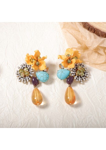 Za Çapraz Kış/ilkbahar Stil Retro Tarzda Kendine Özgü A Tılı, Kolay Uyum Sağlayan Reçine Çiçekli Damla Şeklinde Uzun Küpeler, Zarif Tasarımlı (Yurt Dışından) fırsatları