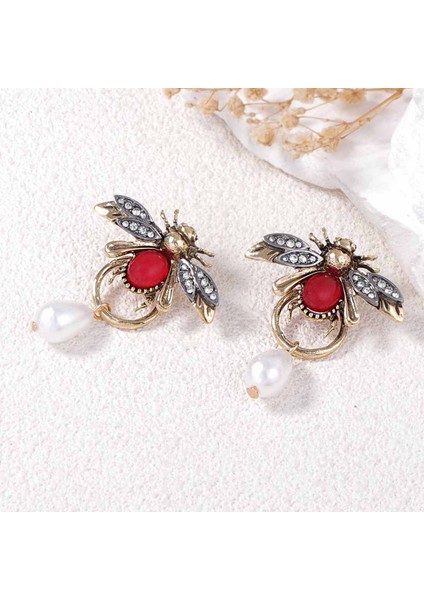 Çapraz Özel Retro Böcek Damla Yapay Inci Minik Zirkon Işlemeli Hayvan Tarzı Kızlar Için Lüks Zarif Tasarım Küpeler (Yurt Dışından)