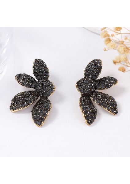 Za Çapraz Basit Moda Zarif Hafif Lüks Alaşım Tam Elmaslı Çiçekli Yarım Daire Küpe, Her Zevke Uygun Günlük Iş Seyahati Kadın Küpesi (Yurt Dışından)