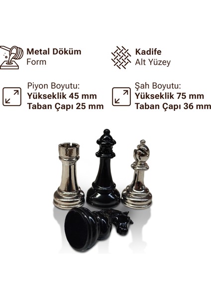 Klasik Metal Döküm Satranç Figür Takımı (Siyah-Gümüş) modelleri