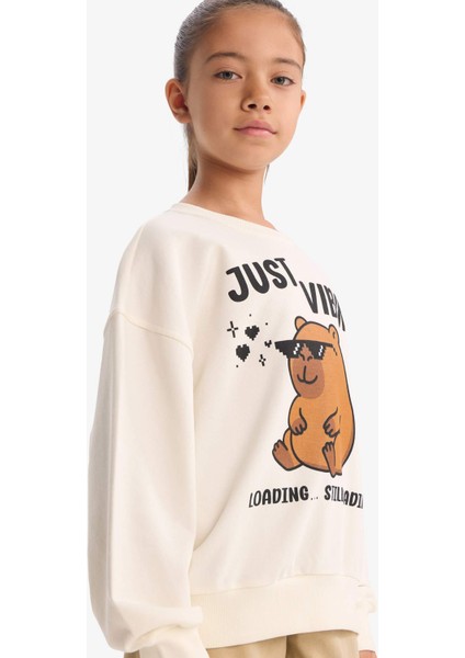 Kız Çocuk Relax Fit Bisiklet Yaka Baskılı Sweatshirt G3406A825WN