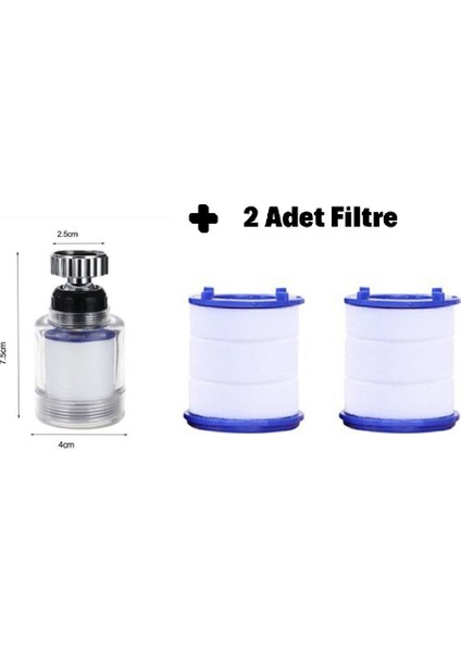 Filtreli 360° Hareketli Mutfak Musluk Başlığı + 2 Adet Yedek Filtre