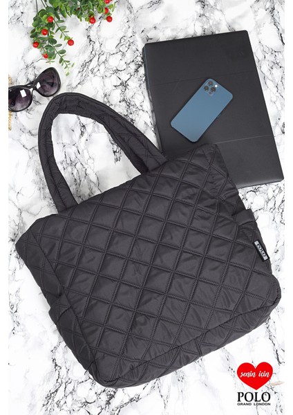 Orijinal Kadın Geniş Hacimli Konfor Modeli Fermuarlı Kapitoneli Tote Puf Şişme Shopper Kol Çantası