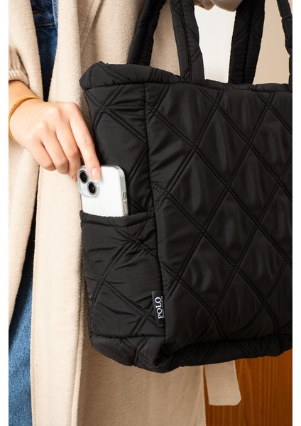 Orijinal Kadın Geniş Hacimli Konfor Modeli Fermuarlı Kapitoneli Tote Puf Şişme Shopper Kol Çantası modelleri