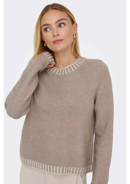 Kadın Onlfına Bisiklet Yaka Yünlü Örme Kazak 15350496 Vizon