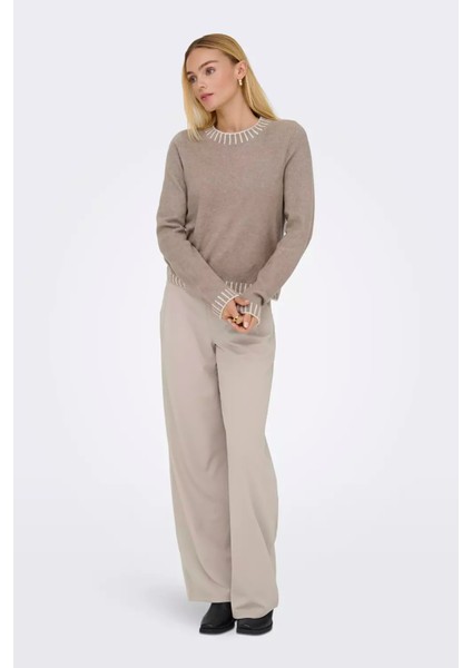 Kadın Onlfına Bisiklet Yaka Yünlü Örme Kazak 15350496 Vizon modelleri