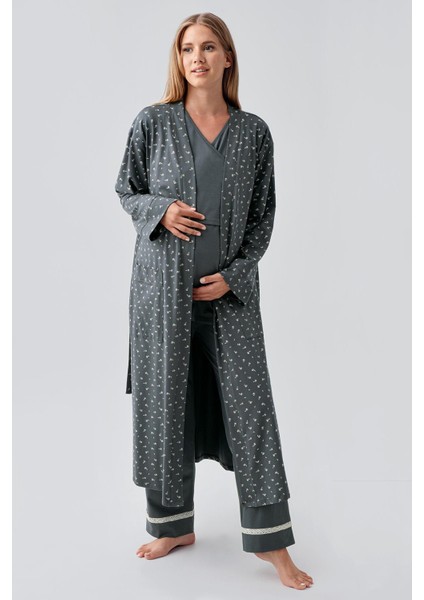 Uzun Kollu Desenli Esnek Pamuklu Hamile Sabahlık Pijama Takım 18301 fiyatları