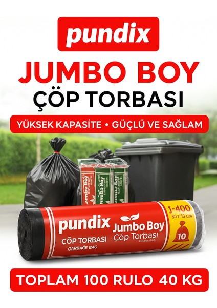 J400 Jumbo Boy Çöp Torbası 80X110 cm – 5 Koli (Toplam 40 Kg) | 100 Rulo (Her Biri 400 Gr) | Çift Kat 45 Mikron | Sızdırmaz, Dayanıklı Çöp Poşeti| Ev, Ofis, Restoran ve Endüstriyel Kullanım Için fiyatları