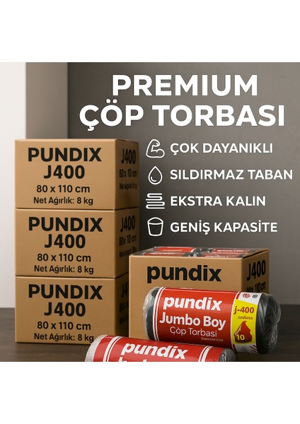 J400 Jumbo Boy Çöp Torbası 80X110 cm – 5 Koli (Toplam 40 Kg) | 100 Rulo (Her Biri 400 Gr) | Çift Kat 45 Mikron | Sızdırmaz, Dayanıklı Çöp Poşeti| Ev, Ofis, Restoran ve Endüstriyel Kullanım Için fırsatları