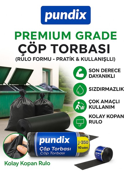 J350 Jumbo Boy Çöp Torbası 80X110 cm – 5 Koli (Toplam 100 Rulo / 35 Kg) – Çift Kat 40 Mikron Kalın – Endüstriyel Dayanıklı Siyah Poşet Seti fiyatları
