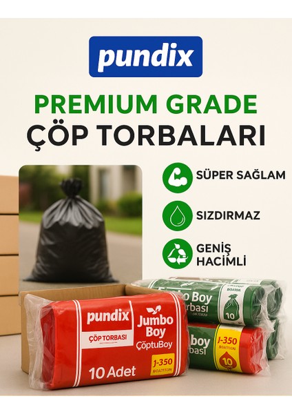 J350 Jumbo Boy Çöp Torbası 80X110 cm – 5 Koli (Toplam 100 Rulo / 35 Kg) – Çift Kat 40 Mikron Kalın – Endüstriyel Dayanıklı Siyah Poşet Seti modelleri
