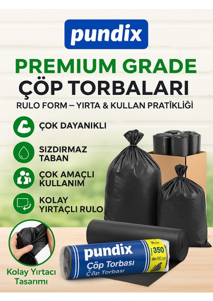 J350 Jumbo Boy Çöp Torbası 80X110 cm – 5 Koli (Toplam 100 Rulo / 35 Kg) – Çift Kat 40 Mikron Kalın – Endüstriyel Dayanıklı Siyah Poşet Seti fırsatları