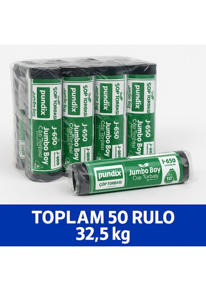 J650 Kalın Jumbo Boy Çöp Torbası 80X110 cm – 5 Koli(Toplam 50 Rulo / 32.5 Kg) | Endüstriyel Kalın Dayanıklı Opp Ambalajlı Çöp Poşeti Seti | Ev, Ofis, Bahçe ve Sanayi Kullanımı Için Ideal fiyatları