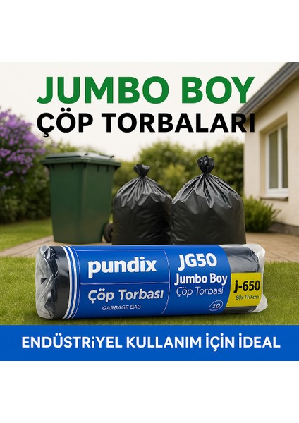 J650 Kalın Jumbo Boy Çöp Torbası 80X110 cm – 5 Koli(Toplam 50 Rulo / 32.5 Kg) | Endüstriyel Kalın Dayanıklı Opp Ambalajlı Çöp Poşeti Seti | Ev, Ofis, Bahçe ve Sanayi Kullanımı Için Ideal fırsatları
