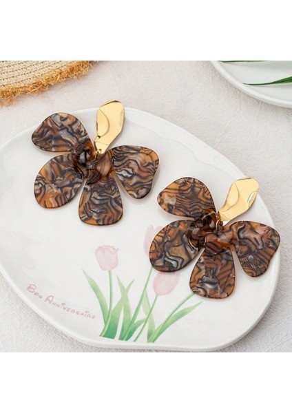 Retro Akrilik Reçine Petal Küpe Kadın Leopar Deseni (Yurt Dışından) modelleri