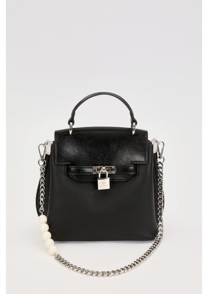 Siyah Inci Askı Detaylı El Çantası