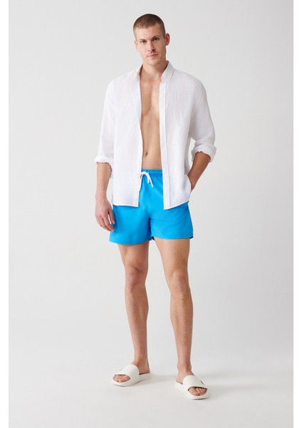 Erkek Beyaz-Turkuaz Baskılı Deniz Şortu E003802