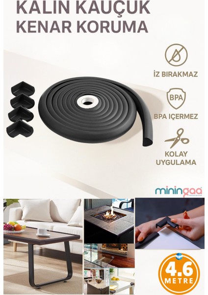 a 4.6 Metre 4 Adet Köşe Koruyucu Köşe Ve Kenar Koruma 3m Bant Esnek Yumuşak Darbe Engelleyici Siyah