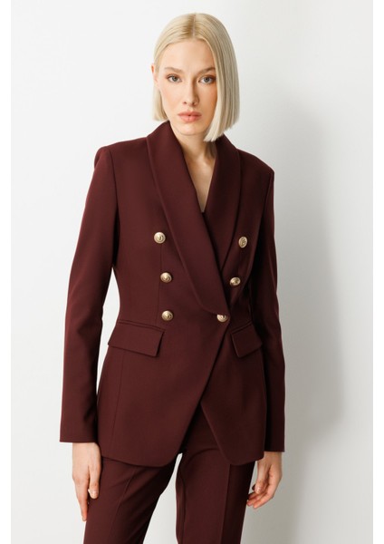 Kadın Kruvaze Yaka Kapak Cepli Ceket 5013 Bordo